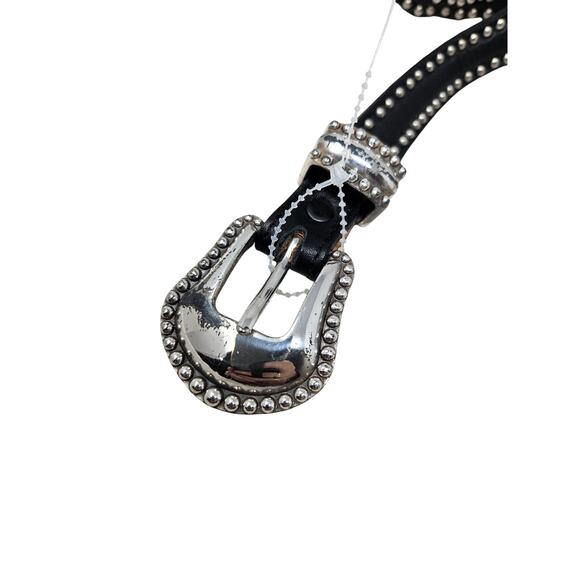 Vintage 90s Justin 36 Black Leather Studded Western Boho Belt Whimsygoth Goth main image 5